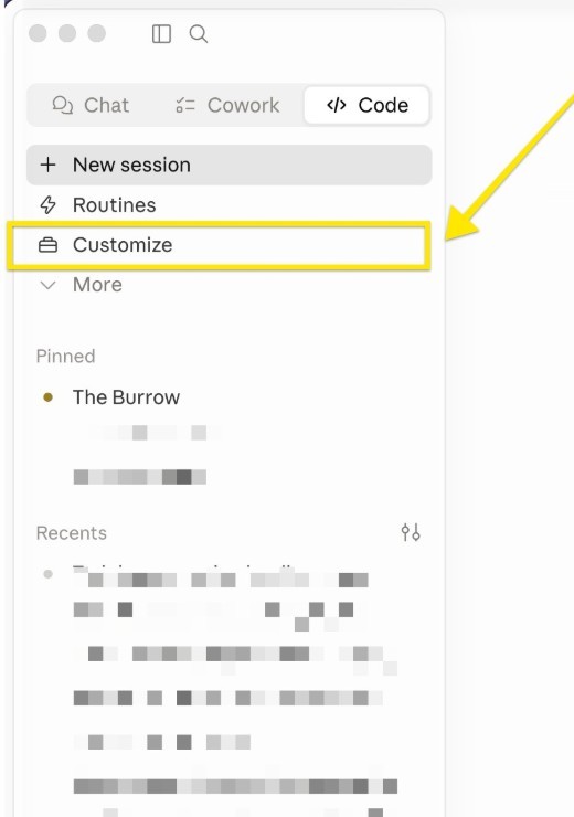 Open Customize in the Claude sidebar